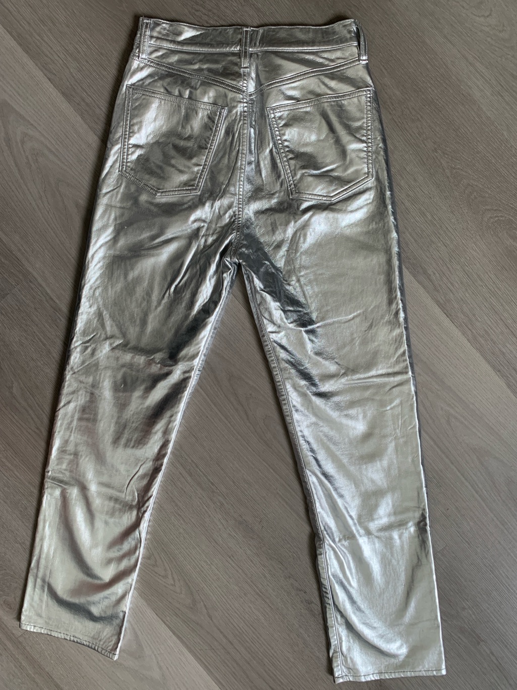 Agolde Los Angeles Metallic Silver Straight-Leg Pants
